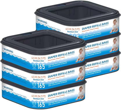 Standard Square Refills Disposal Bags Refill Compatible with Diaper Genie Compact, Select (Not Fit Classic Version Pails), Hold Up to 165 Newborn-Sized Diapers Per Refill, 6 Packs