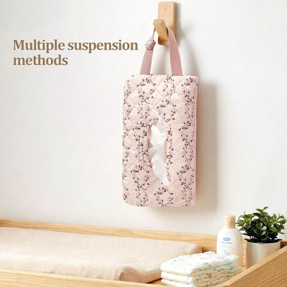 Quilted Baby Diaper and Wipes Pouch Portable Mommy Bag for Stroller Reusable Wipes Pouch with Lanyard for Casual Travel (Beige)