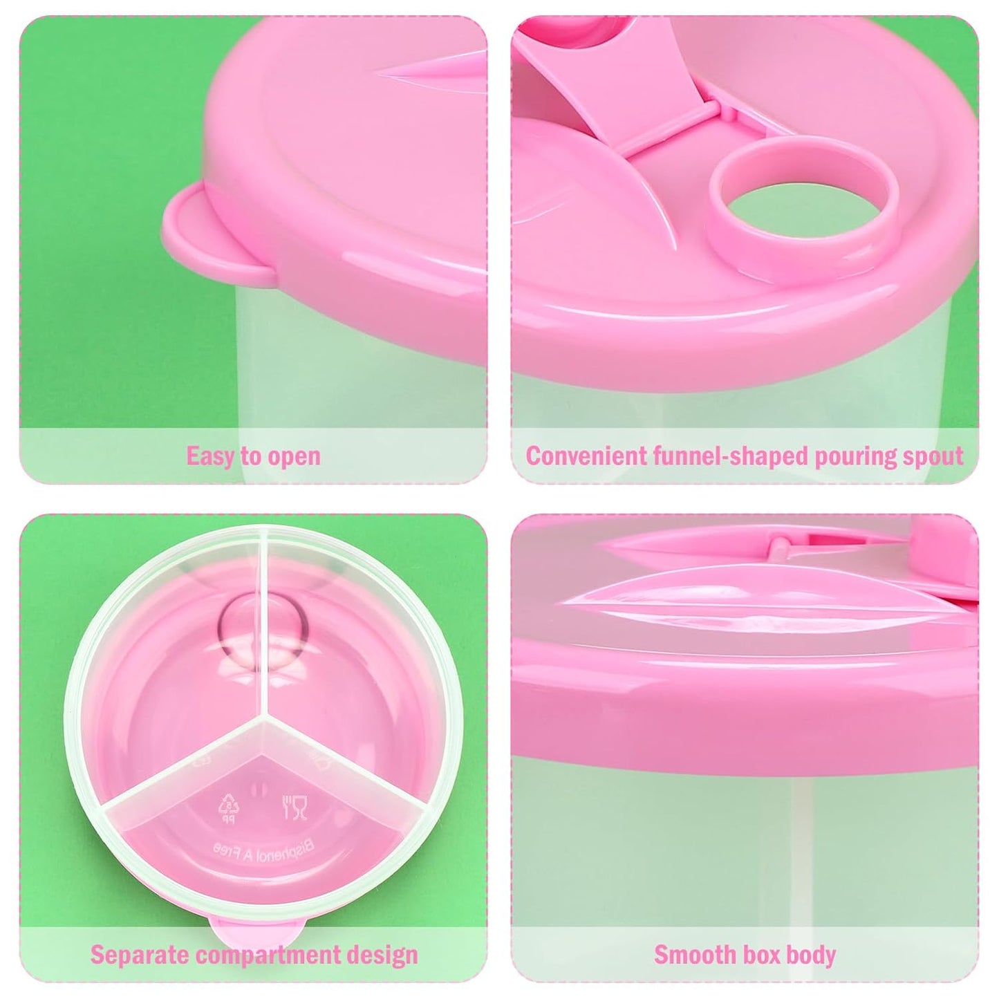 Accmor Baby Formula Dispenser On The Go, Non-Spill Rotating Three-Compartment Formula Container to Go, Milk Powder Kids Snack Container for Infant Toddler Travel, Pink