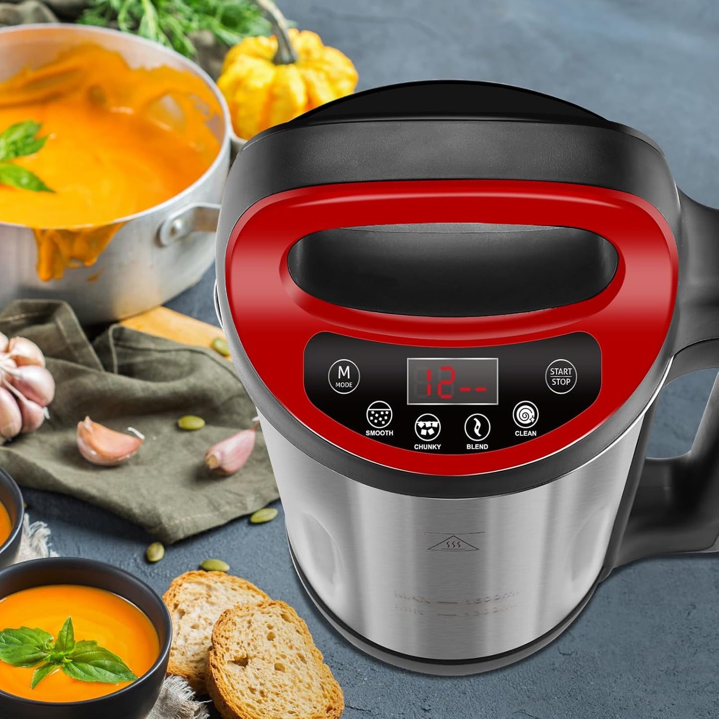 Homtone 1.6L Soup Maker Machine, Stainless Steel Soup Maker Blender with Smooth & Chunky Settings, Anti-Dry Burn, Overfill Sensors, Ideal for Quick Soups, Baby Food