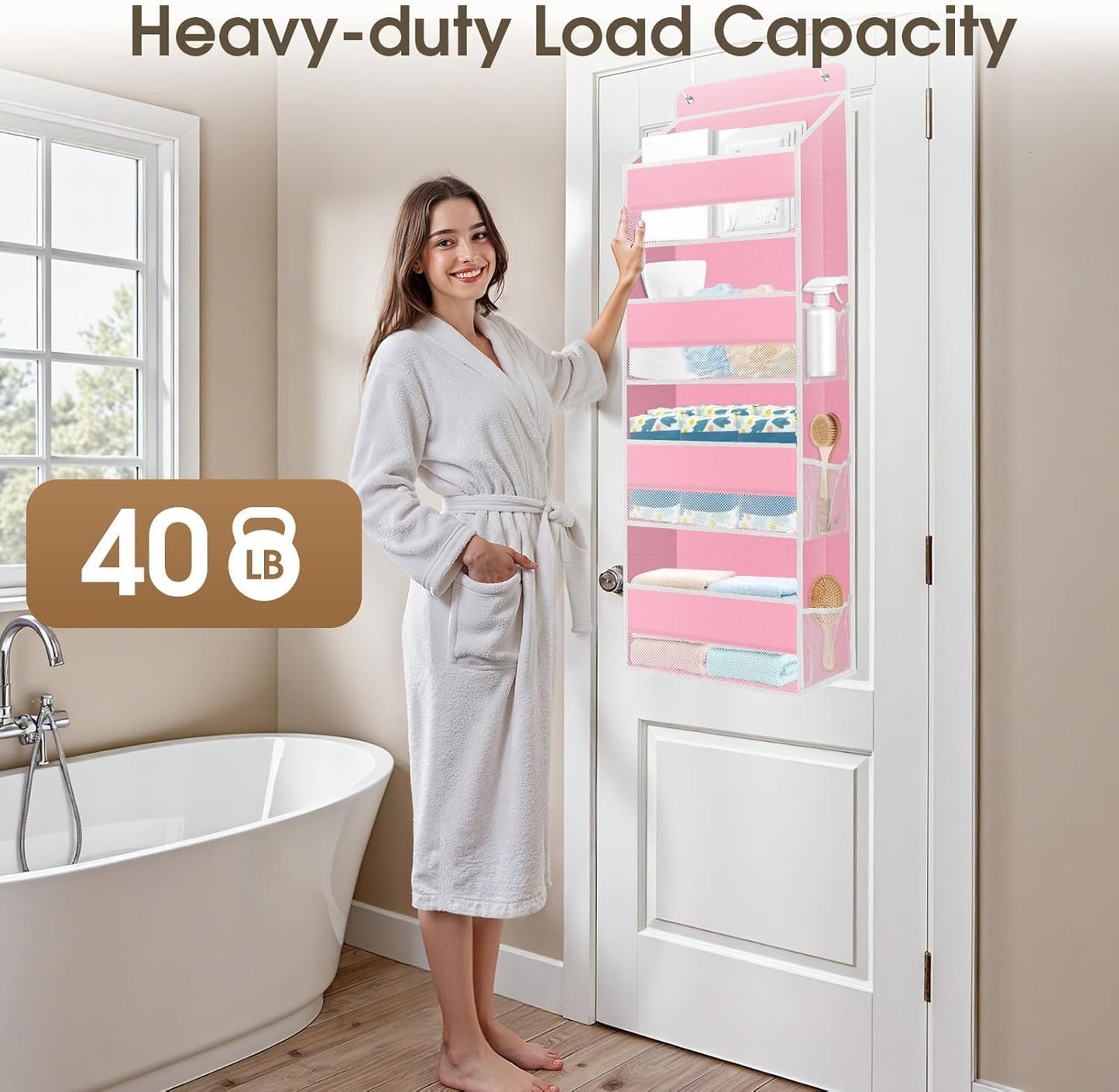SpaceHacks 1 Pack Over The Door Organizer, Hanging Storage Organizer with Clear Window, 40lb Ultra Sturdy Large Capacity Room Organizer for Pantry Laundry Bathroom Nursery Closet Baby Essential (Grey)