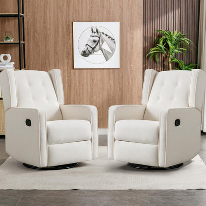 CANMOV Swivel Rocker Recliner Chair, Nursery Glider Chair, Nursery Rocking Chairs, Manual Reclining Chair, White