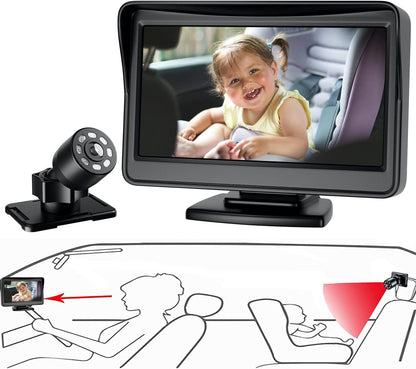 FEISIKE Car Baby Camera, 4.3'' HD Infrared Night Vision Function Baby Car Camera Display, Backseat Camera for Kid with 150° Wide View & 360° Rotatable Easy Installation in 5 Mins Rear Facing Mirrors