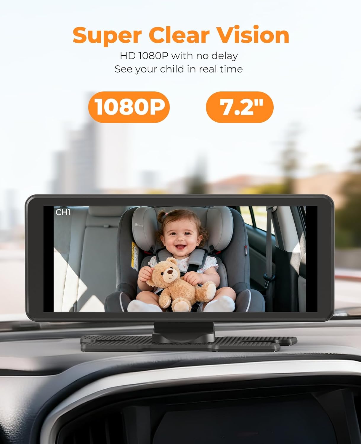 LUCKVIEW BM5PRO 7.2" Dual Camera Baby Monitor, 1080P HD Display for 2 Kids, Night Vision, Easy Install Car Baby Monitor, Ideal Gift, Rear Seat Safety for Babies & Pets