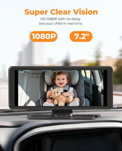 LUCKVIEW BM5PRO 7.2" Dual Camera Baby Monitor, 1080P HD Display for 2 Kids, Night Vision, Easy Install Car Baby Monitor, Ideal Gift, Rear Seat Safety for Babies & Pets