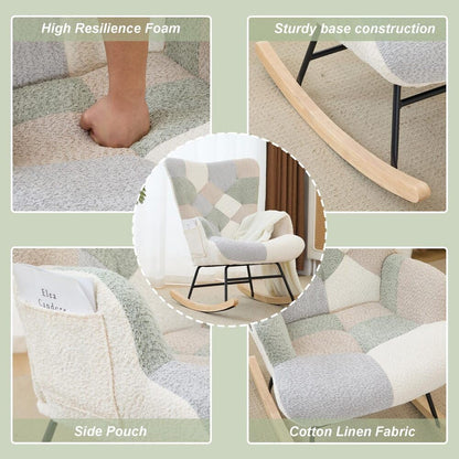 Nursery Rocking Chair Teddy Upholstered Glider Rocker Rocker Accent Chair with High Backrest Armchair Comfy Side Pocket Modern Rocking Accent Chairs for Living Room, Nursery, Office-Green