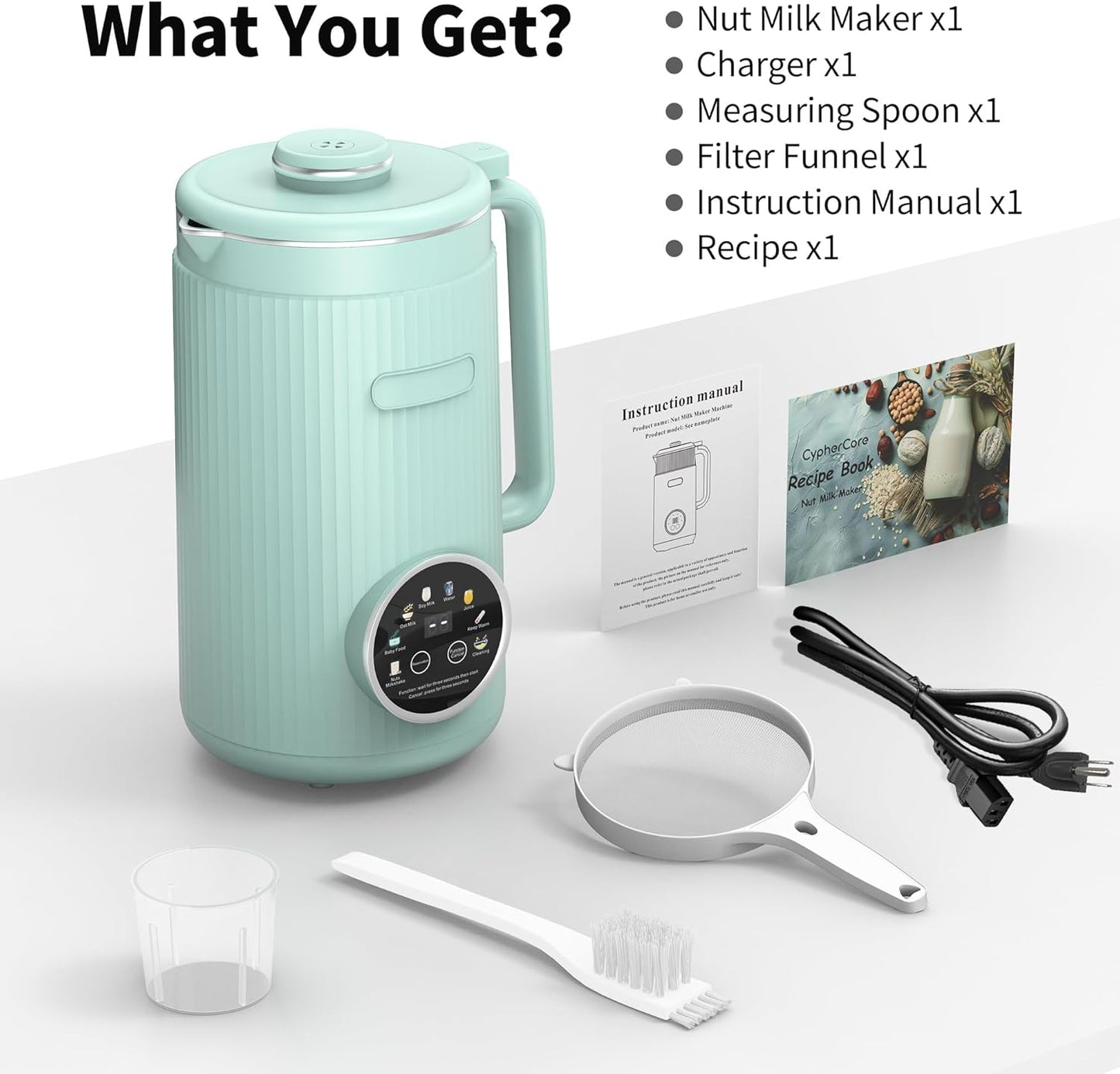ANHANE 35oz Soy Milk Maker Machine: 8-in-1 Nut Milk Maker for Oat Milk, Vegan Drinks, Baby Food Blender - Plant-Based Milk Machine with Stainless Steel, LED Touch, Auto Shutoff (Green)