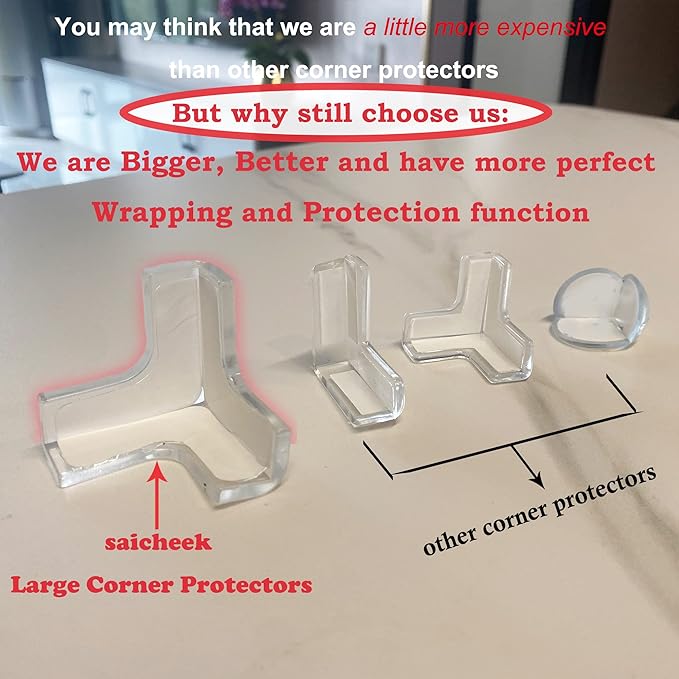 saicheek 4Pcs Large(Length: 1.7inch) Silicone Corner Protector Baby Proofing,Table Corner Protectors for Baby,Strong Adhesive T Shaped Baby Head Protector Table Corner Protectors for Furniture