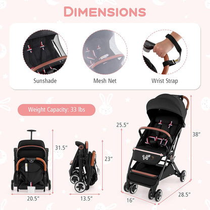 HONEY JOY Travel Stroller, One-Hand Quick Fold Lightweight Umbrella Stroller for Airplane, Wrist Wrap & Net, Multi-Position Recline, Overhead Friendly Compact Stroller for Newborn and Toddler(Gray)
