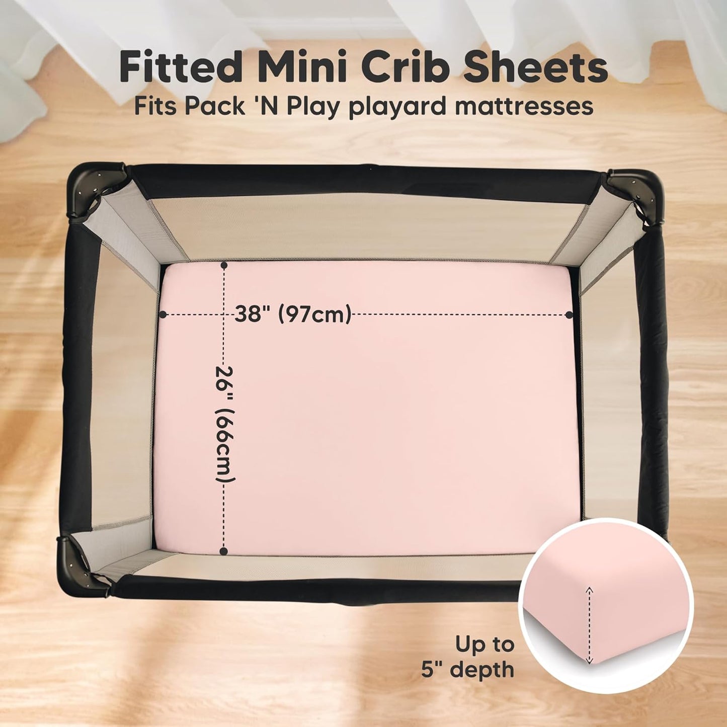 2 Pack and Play Sheets, Waterproof Mini Crib Sheets Fitted - 38x26 Organic Cotton Pack N Play Sheets for Graco Pack and Play Mattress, Playard Baby Crib Sheets,Neutral for Boy,Girl,Toddler(KeaSafari)