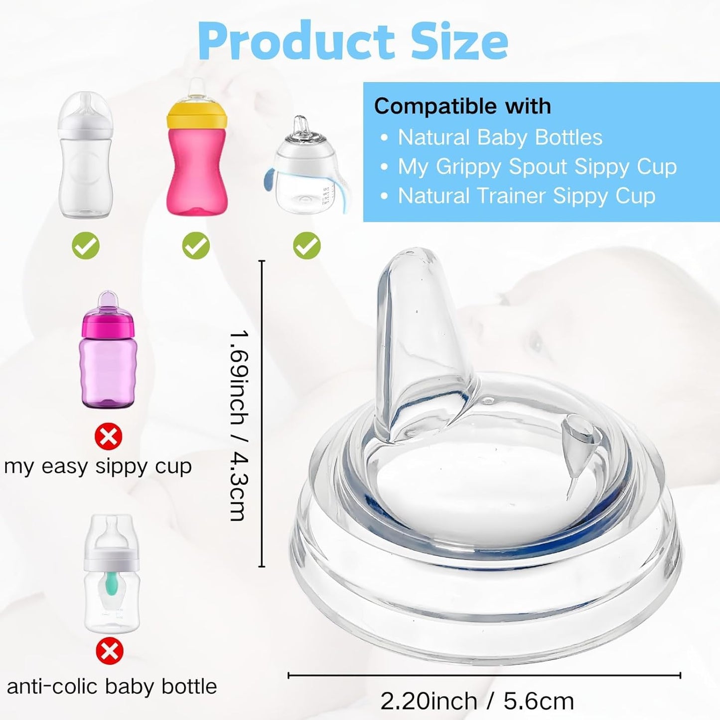Sippy Spout Nipples Compatible with Philips Avent Natural Bottles, My Grippy Spout and Natural Trainer Sippy Cup, Soft Clear Food Grade Silicone Replacement Spouts, Leak-Proof, BPA Free, 6 Count