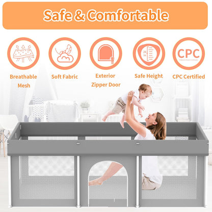 Foldable Large Baby Playpen 71"×71", Portable Playard for Babies & Toddlers, Lightweight Safety Baby Fence, No Installation, Indoor & Outdoor Playpen with 150 Ocean Balls, Beige