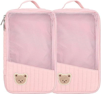 MOMIGO Baby Diaper Bag Organizer Pouches - 2 Pack Waterproof Pod Hanging Diaper Bag Cute Rabbit Bear Mesh Bag Reusable, Washable or Baby Cloth Diapers (Green)