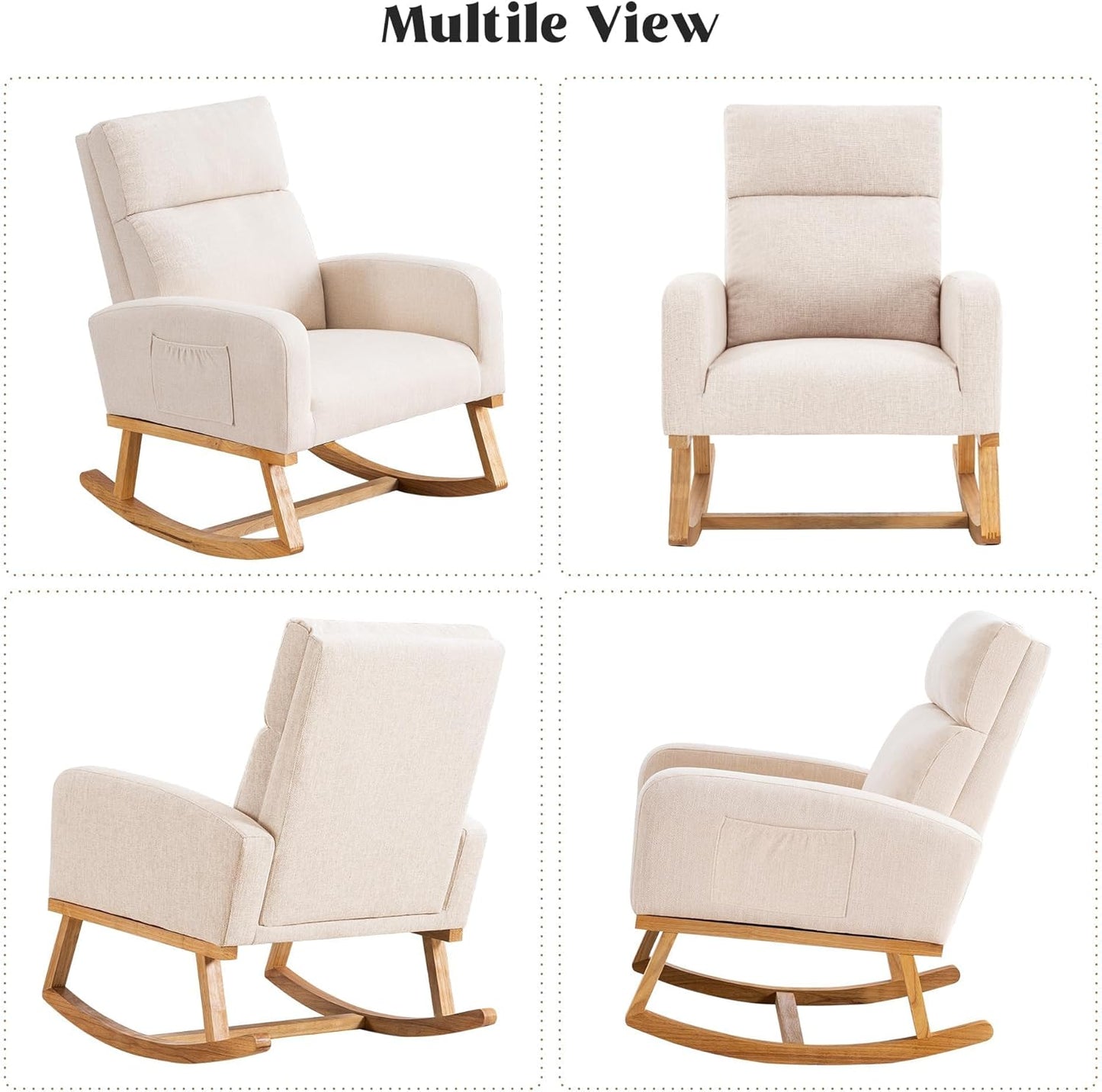 HCHAIRH Rocking Chair Nursery, Upholstered Fabricr Nursing Rocking Chairs with Soft High Back, Modern Nursery Glider Rocker for Mom Living Room, Bedroom, Camel