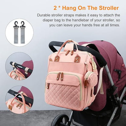 Awanhe Diaper Bag, Backpack with Changing Station, Waterproof Baby Bag for Boys & Girls, USB Charging Port for Parents, Travel Backpack Baby Essentials & Lovely Baby Shower Gifts, Pink