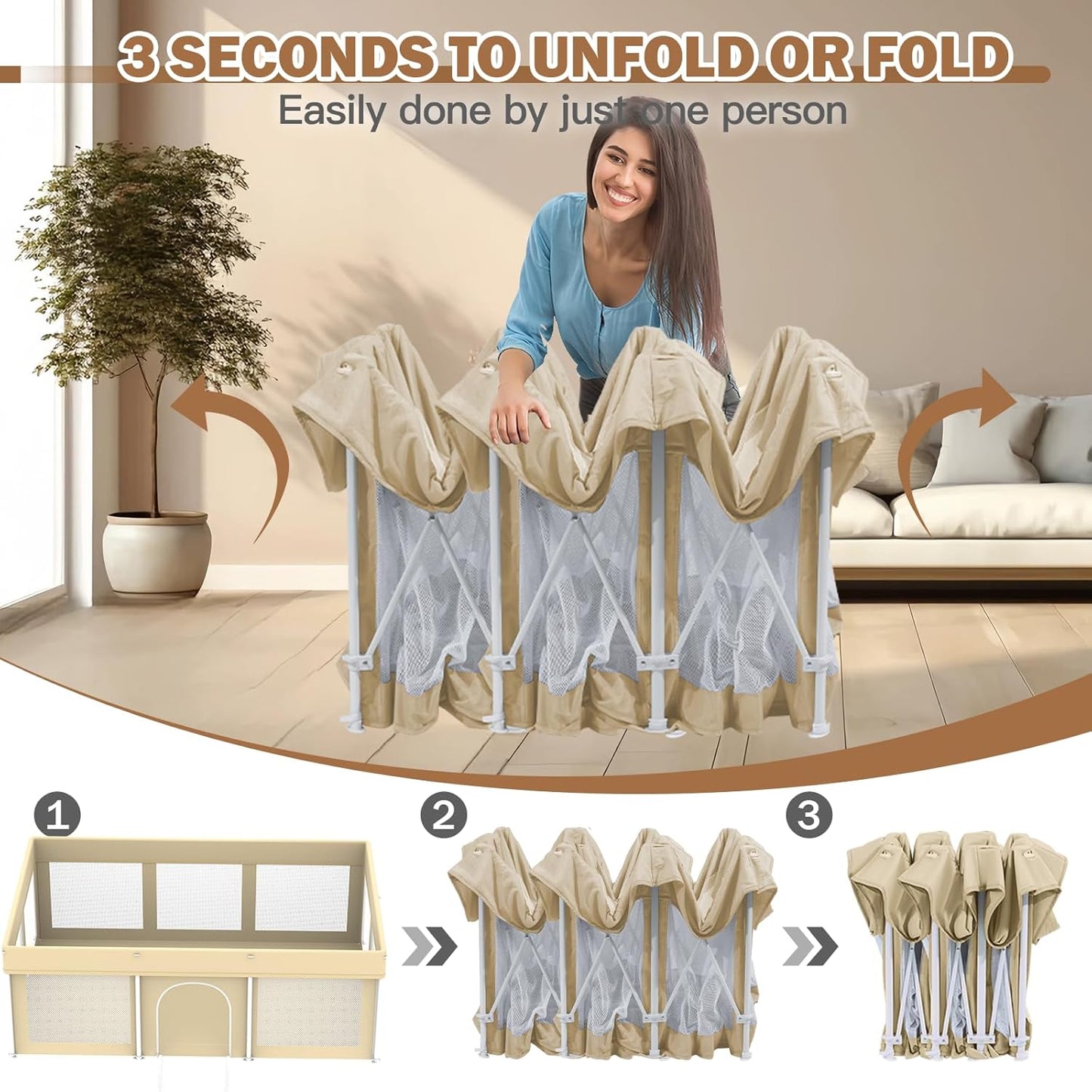 Foldable Baby Playpen 50"×50", Playard for Babies and Toddlers, Portable Safety Baby Fence Lightweight,No Installation, Indoor & Outdoor Playpen with Ocean Balls*50, Grey