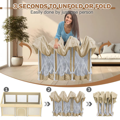 Foldable Baby Playpen 50"×50", Playard for Babies and Toddlers, Portable Safety Baby Fence Lightweight,No Installation, Indoor & Outdoor Playpen with Ocean Balls*50, Grey