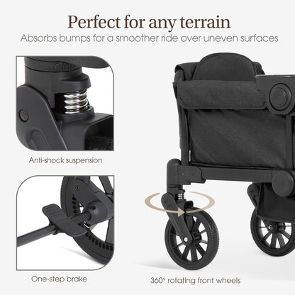 Evolur Velo Rider Travel Stroller – Compact, Lightweight Umbrella Stroller for Toddlers 6–36 Months, One-Hand Fold, Footrest, Rear Platform, 5-Point Harness, Portable & Travel-Friendly