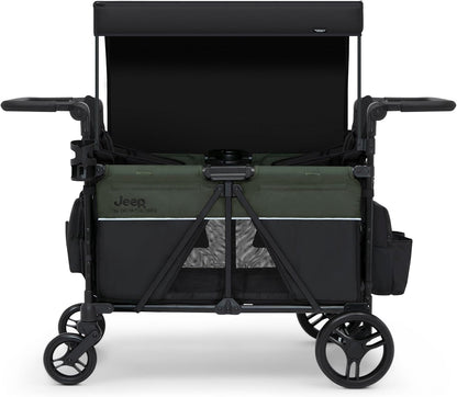 Jeep Aries Stroller Wagon by Delta Children Premium Wagon for 2 Kids with Convertible Seats, Adjustable Push/Pull Handles, Removable Canopy & Flat Fold - Greenguard Gold Certified, Black/Green