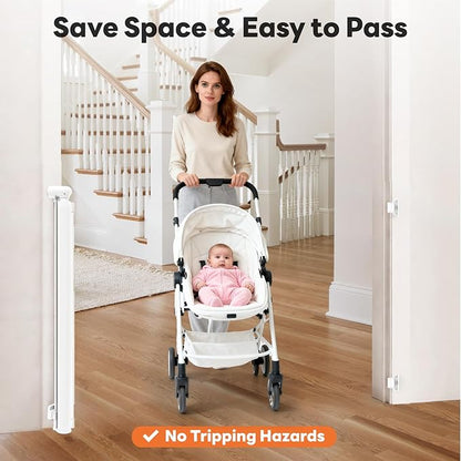 (2 Pack) Retractable Baby Gates for Doorways, Mesh Dog Gate for Stairs, Pet Gate Indoor, Extends to 55" Wide 33" Tall, Safety Toddlers Gates for Hallways, Indoor & Outdoor Use, White