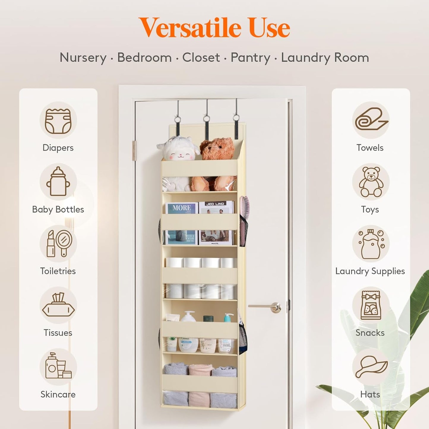 Lifewit 1 Pack Over the Door Organizer, 5 Section Clear Window Hanging Storage with 4 Side Pockets, Sturdy Anti Tilt 40 lbs Load Behind Door for Closet, Bedroom, Bathroom, Nursery, Dorm, Gray