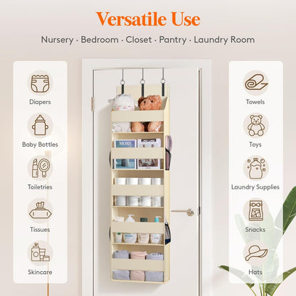 Lifewit 1 Pack Over the Door Organizer, 5 Section Clear Window Hanging Storage with 4 Side Pockets, Sturdy Anti Tilt 40 lbs Load Behind Door for Closet, Bedroom, Bathroom, Nursery, Dorm, Gray