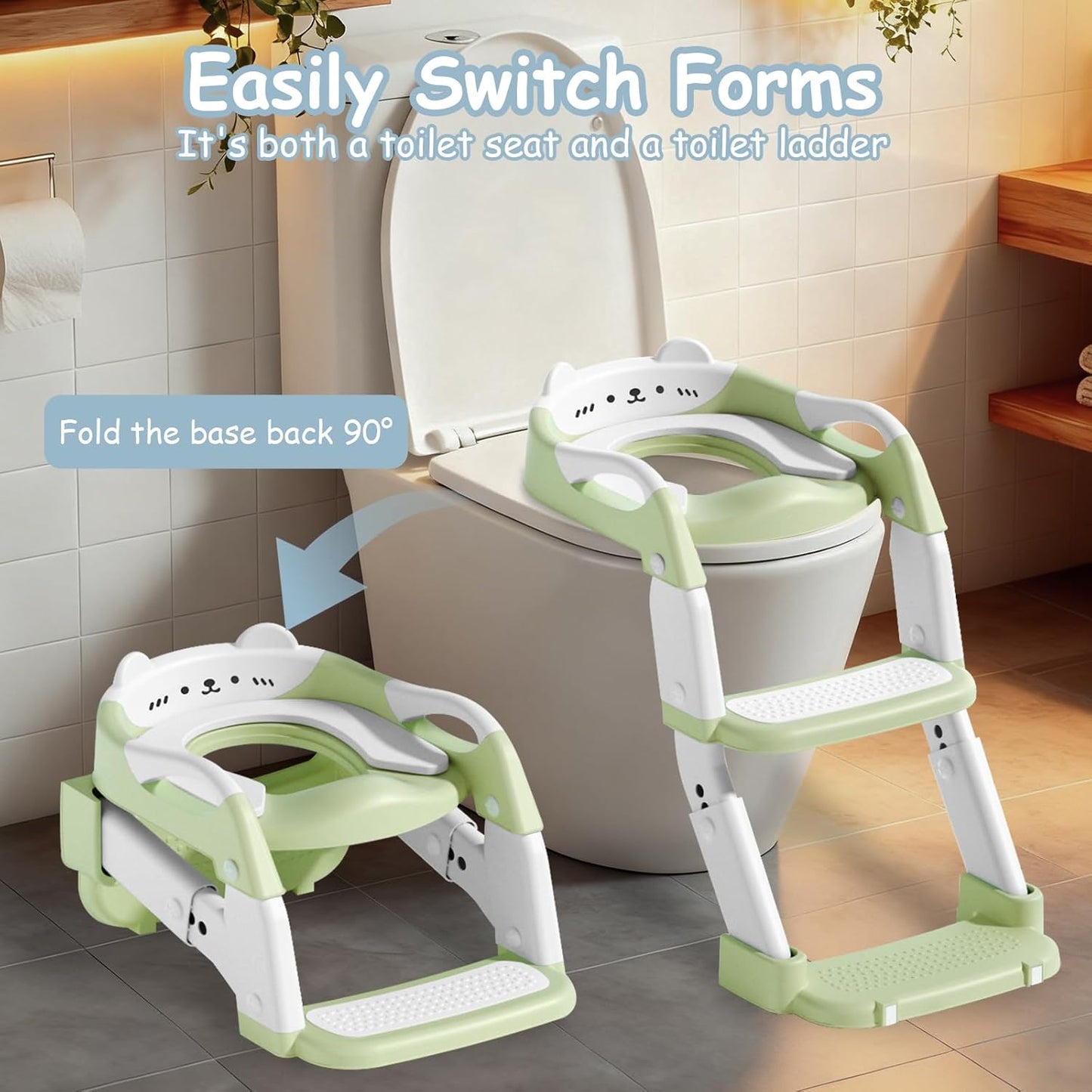 3-in-1 Baby Potty Training Seat with 2 Step Ladder, Splash Guard Anti-Slip Pad, Height Adjustable Toddler Toilet Seat with Soft Cushion for Kids Boys Girls(Grey)