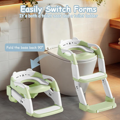 3-in-1 Baby Potty Training Seat with 2 Step Ladder, Splash Guard Anti-Slip Pad, Height Adjustable Toddler Toilet Seat with Soft Cushion for Kids Boys Girls(Grey)