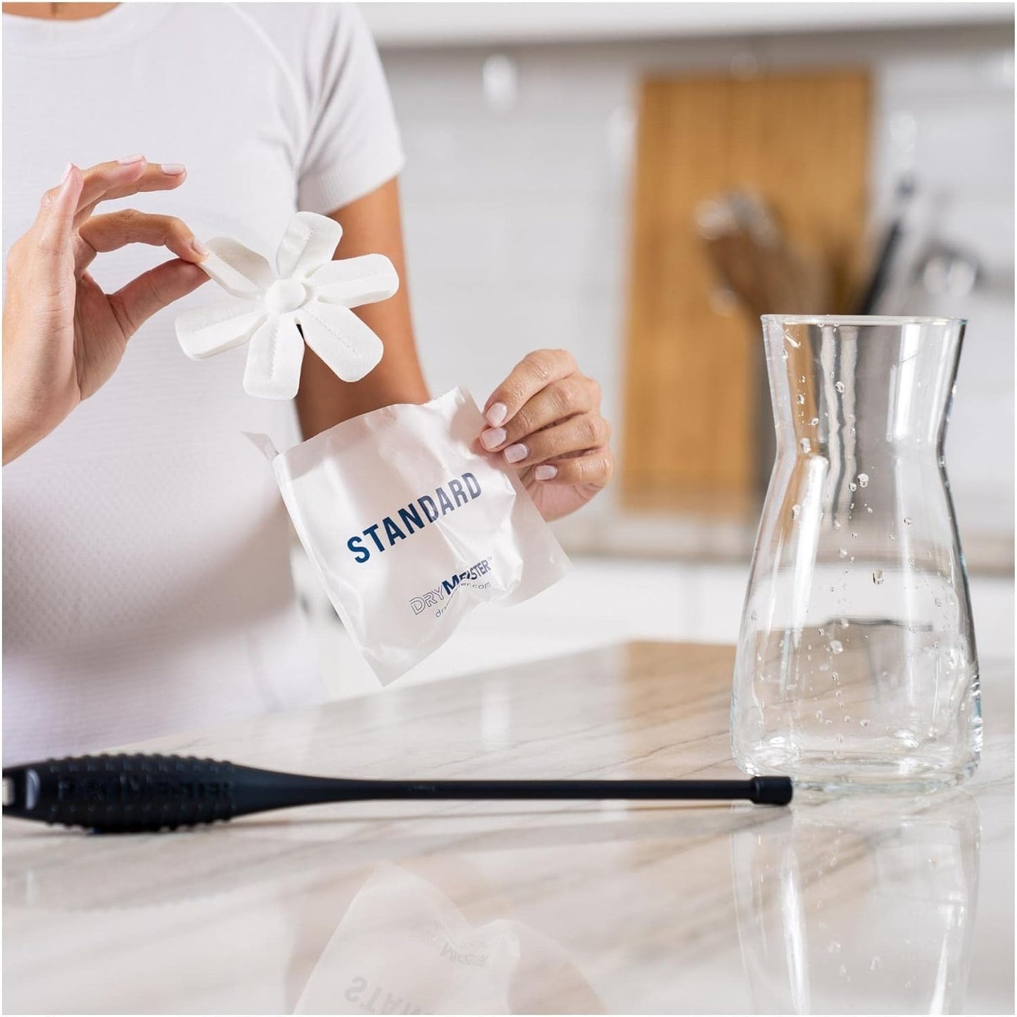 Drying Wand - Narrow Container Dryer (>1.25" Opening) - Water Bottle, Carafe, Wine Glass, Champagne Flute, Hydration Backpack Bladder, Reusable Bags - Rack Alternative. Patented.