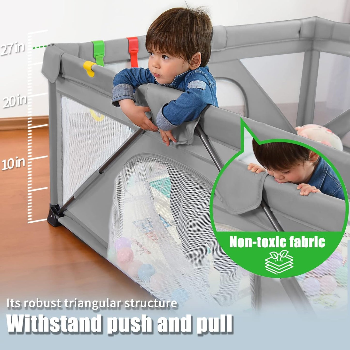 Baby Playpen Foldable, Heyo.Ja Large Play Yard, Playpen for Babies and Toddlers, Play Pens for Babies and Toddlers with Gate, Indoor & Outdoor Portable Play Pen (71"×59")