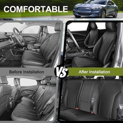 AOMSAZTO Seat Covers for Ford Mustang Coupe 2015 2016 2017 2018 2019 2020 2021 2022 2023 2024 2025 2026, Custom Fit Full Set Faux Leather (New Red)