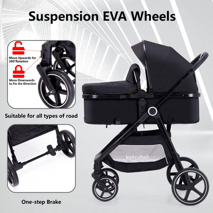 Lortsybab 2-in-1 Baby Stroller - Folding Infant Newborn Pram Stroller with Reversible Seat - Toddler Strollers for 0-36 Months Old Babies (Pink)