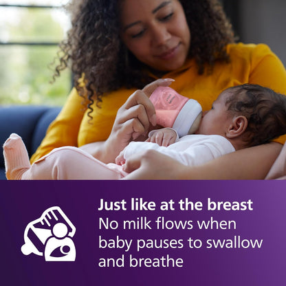 Philips Avent Natural Baby Bottles with Natural Response Nipples (Slow Flow, Flow 2), 4oz, 4-Pack, SCY900/04