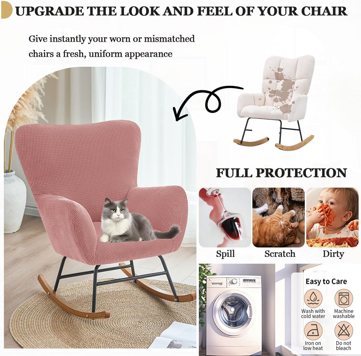 Levoberg Nursery Rocking Chair Cover Stretch Rocker Glider Chairs Cover Slipcovers Jacquard Rocking Accent Chair Cover Recliner Armchair Slipcover for Nursery Living Room Bedroom Office Black