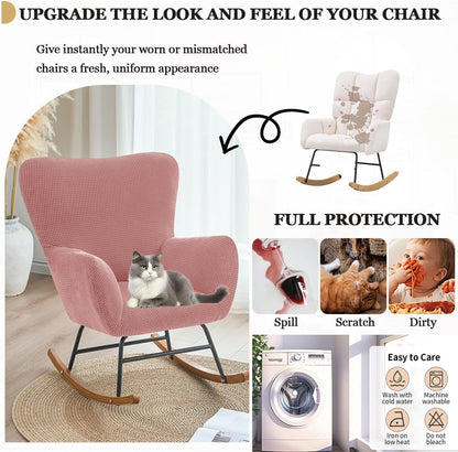 Levoberg Nursery Rocking Chair Cover Stretch Rocker Glider Chairs Cover Slipcovers Jacquard Rocking Accent Chair Cover Recliner Armchair Slipcover for Nursery Living Room Bedroom Office Black
