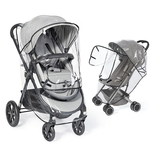 Universal Clear Stroller Rain Cover, No-Zip Waterproof Stroller Cover - Food Grade EVA & Frosted PVC, Baby Travel Weather Shield, Breathable Rain Cover for Most Single Strollers, Black