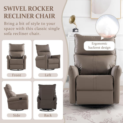 Power Swivel Rocker Recliner Chair for Nursery, Upholstered Snowflake Velvet 270°Swivel Glider Rocker Chair with USB Ports, Small Power Recliners for Small Spaces Living Room