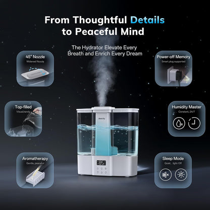 Geek-Level Aeocky Humidifier for Baby, Quiet Ultrasonic Humidifiers for Bedroom, Nursery with Ambient Light, 4L Top-Fill Cool Mist Diffuser with Timer, Sleep, Auto, Constant Humidity Mode (Black)