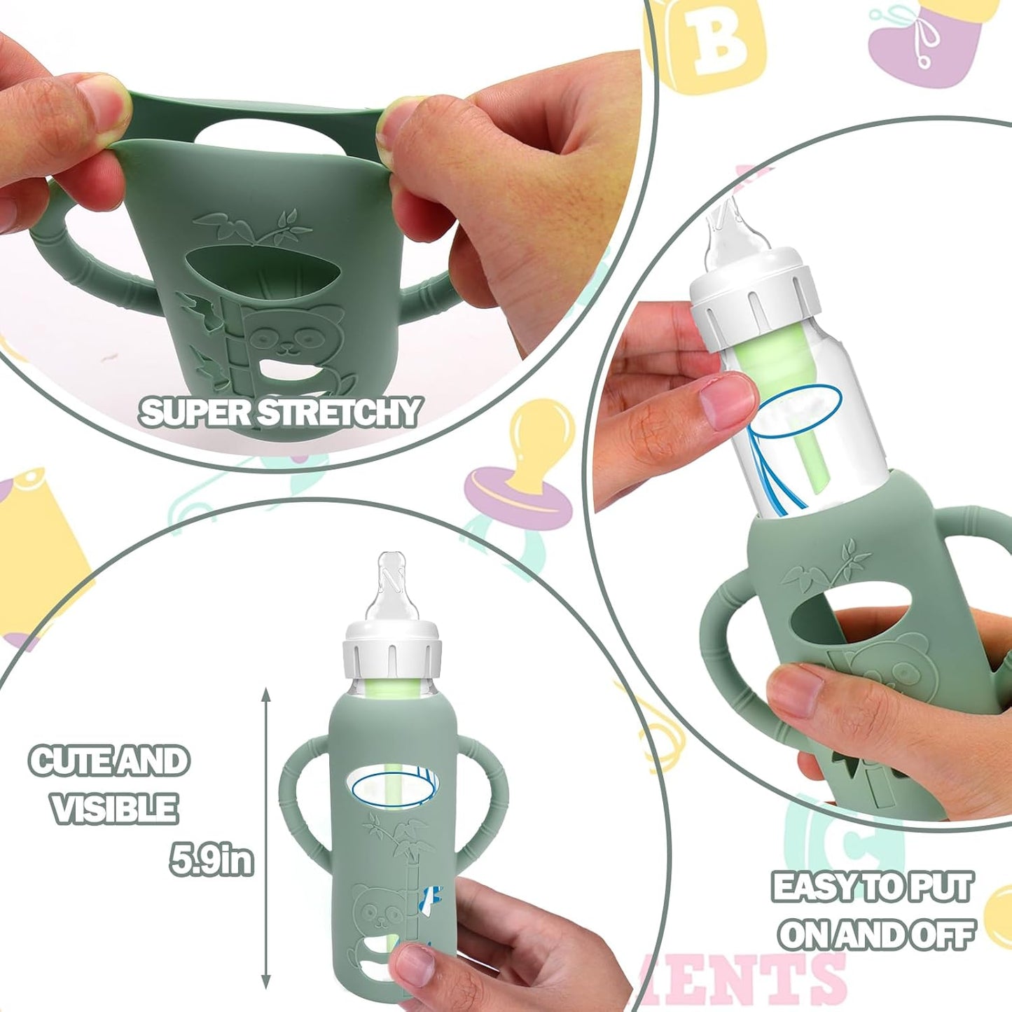 BUSOHA 3 Pack Silicone Sleeves for Dr Brown Glass Baby Bottles - Drop Protection Baby Bottle Sleeves,Compatible with Dr. Brown's Newborn Glass Bottles,with Silicone Handles,8 oz
