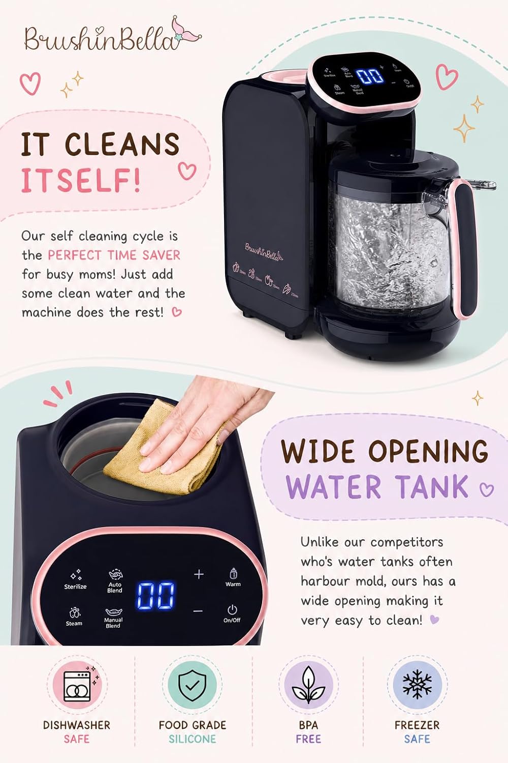 Baby Food Maker 5-in-1 Baby Food Processor with Soup Tray, Baby Puree Maker Machine, Grinder, Steamer, Touch Screen, Auto and Manual Blend, Bottle Warmer