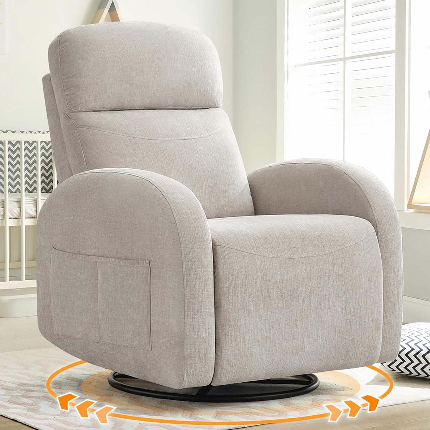 Nursery Glider Recliner, Power Swivel Rocking Recliner with USB & Type-C Port, Swivel Nursering Reclining Rocker with Double Pockets for Living Room, Camel Chenille