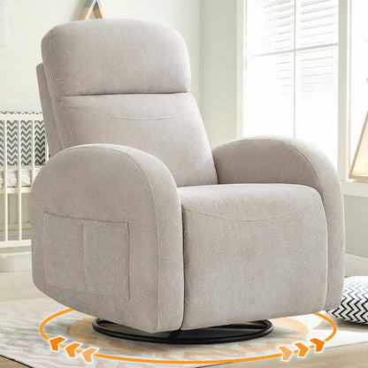 Nursery Glider Recliner, Power Swivel Rocking Recliner with USB & Type-C Port, Swivel Nursering Reclining Rocker with Double Pockets for Living Room, Camel Chenille