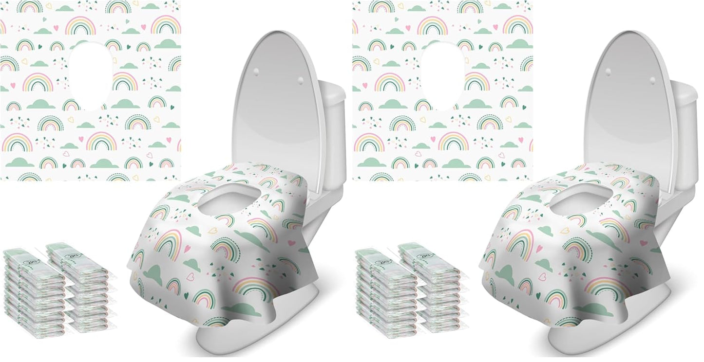 Blissful Diary 20 Pcs Toilet Seat Covers Disposable for Toddlers & Adults, Extra Large Waterproof, Portable Package for Travel, Kids Potty Training(Purple Flowers))