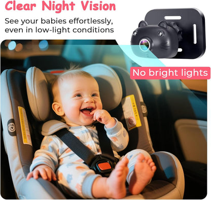 HD-1080P 2-Kids Baby Car Camera: Auto Night Vision Dual Backseat Cameras with 7” Split-Screen Recording Monitor - 360° Rotation, Easy Installion Without Tools for Twins & Siblings