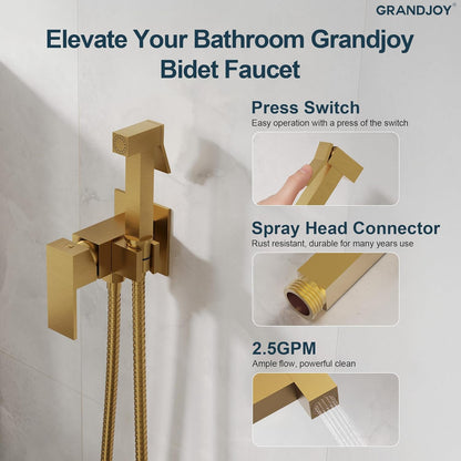 Brushed Gold Hot & Cold Handheld Bidet Sprayer for Toilet, Adjustable Water Pressure Control, SUS304 Stainless Steel Hose Wall Mount Bidet Faucet for Feminine Wash & Cloth Diaper