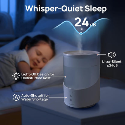 Clarston Humidifiers for Bedroom, 2L Top Fill with 360° Nozzle for Large Room, 7-Color Night Light, 24dB Quiet Cool Mist Air Humidifier for Baby Nursery & Plants, No BPA, Auto Shut Off, Easy to Clean