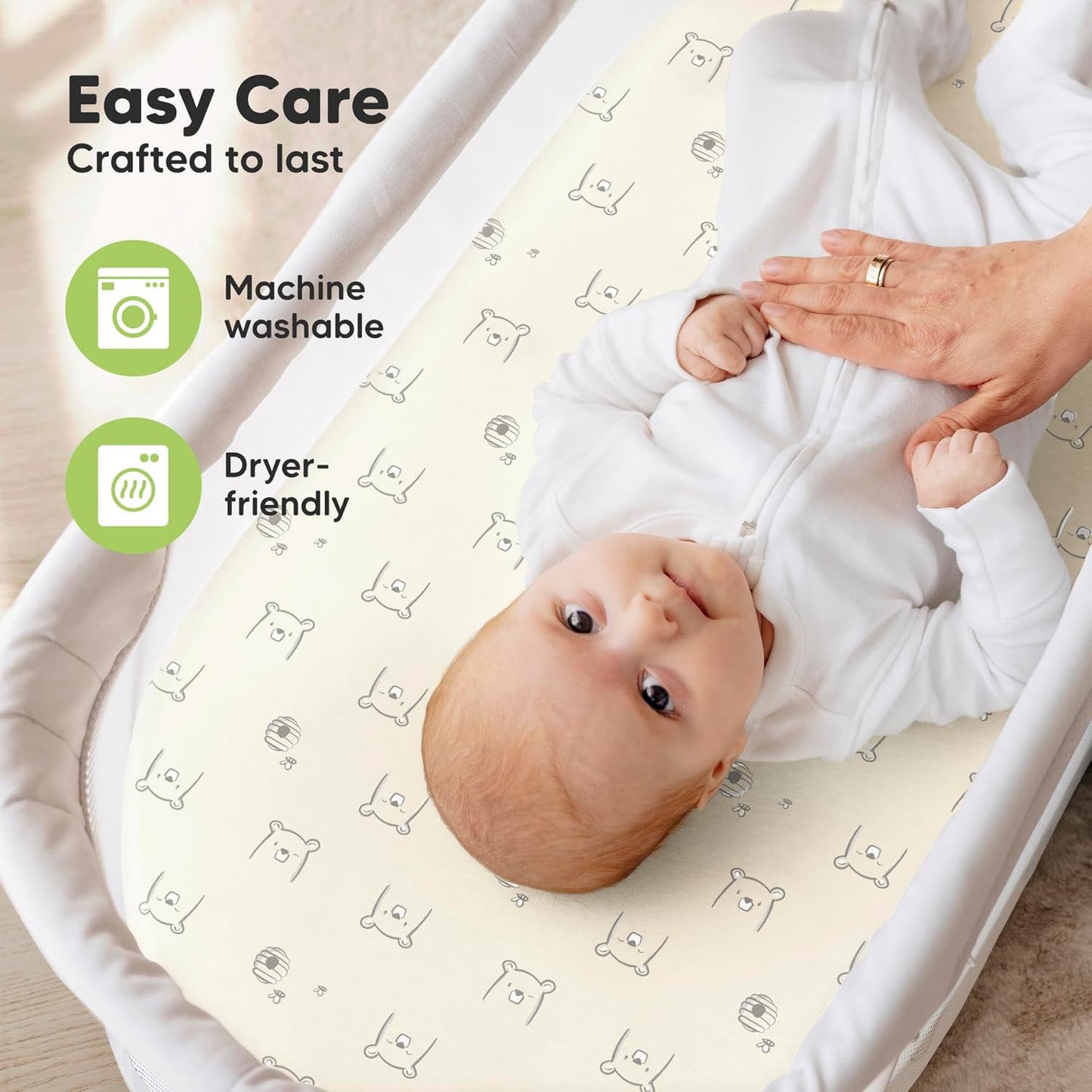 2-Pack Organic Bassinet Sheets for Girls, Boys - 100% Cotton Bassinet Mattress Sheets Compatible with Halo Bassinest Swivel Sleeper, Graco, Baby Delight, Chicco, Unisex Fitted Bassinet Sheets (Elly)