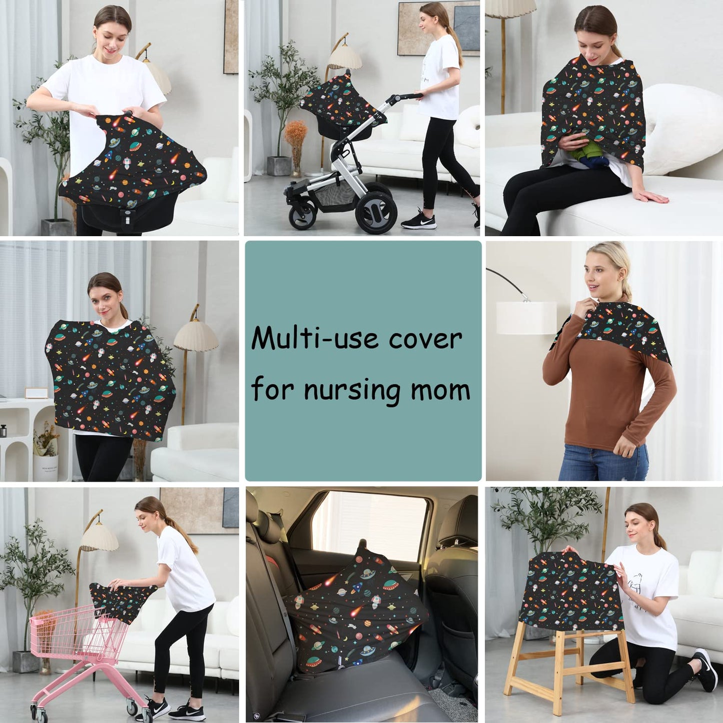 Car Seat Covers for Babies - Multi-use Carseat Canopy Cover Breastfeeding Covers, Stroller Canopy Cover (Navy Dinosaur)