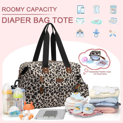 Pritent Diaper Bag Tote - Diaper Baby Bags with Pacifier Case, Shoulder Straps, Stroller Clips, Waterproof Large Mommy Maternity Travel Baby Bag for Mom and Dad, Green, Medium