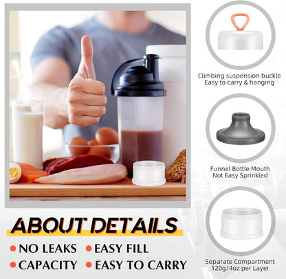 Baderke 4 Pcs Protein Powder Container 5 Layers Stackable Leakproof Container Powder Dispenser with Funnels Stand Keychain Flour Canister for Workout Fitness(Black, White, Blue, Pink)